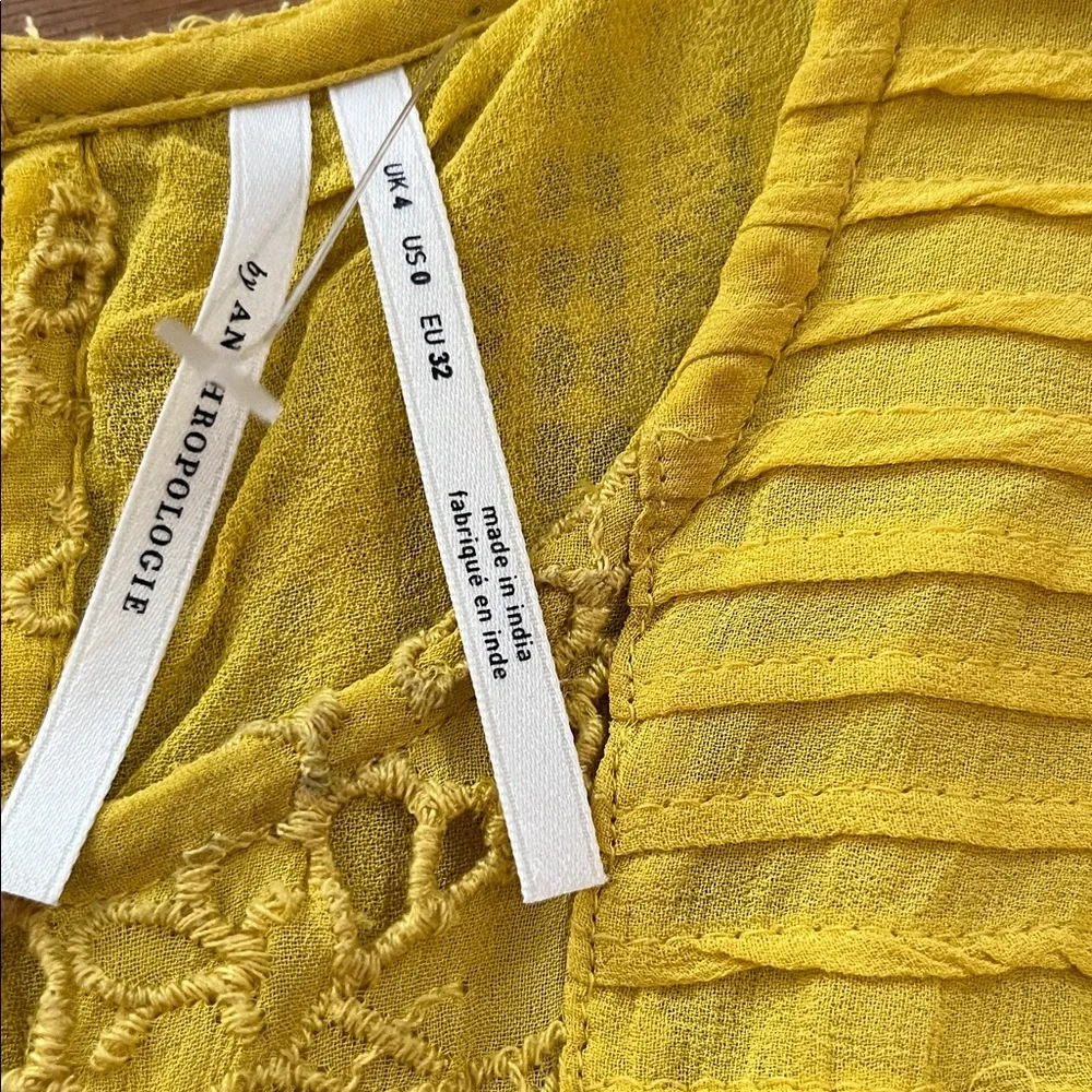 Anthropologie Yellow Lace Ruffle Blouse